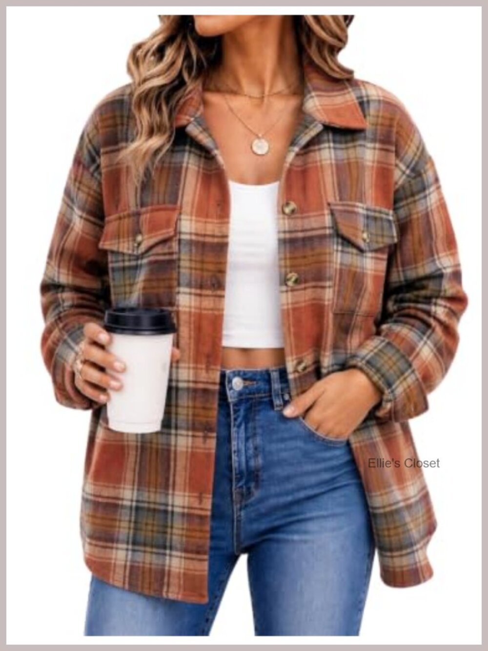 Plaid Flannel Shacket Long Sleeve Button Down Jacket
